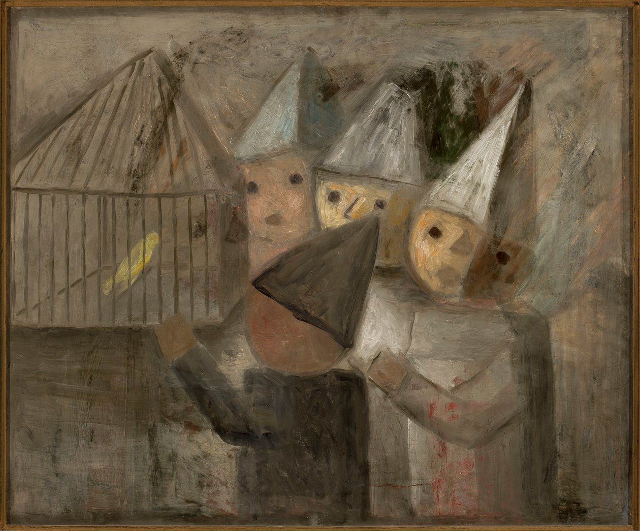 Barn foran et bur med en kanarifugl av Tadeusz Makowski
