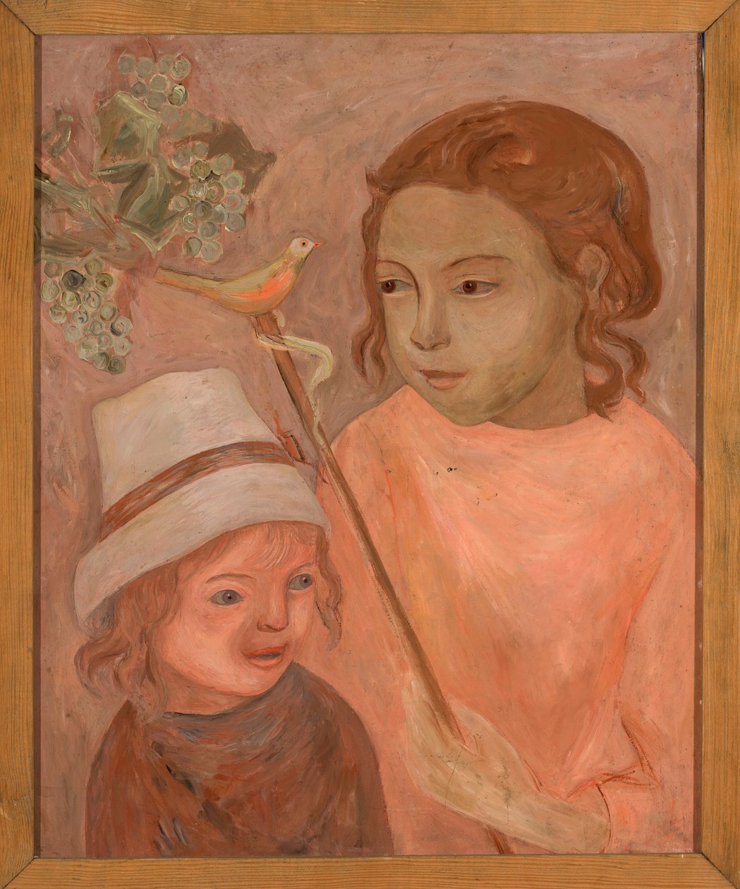 Barn med en liten fugl på en pinne av Tadeusz Makowski
