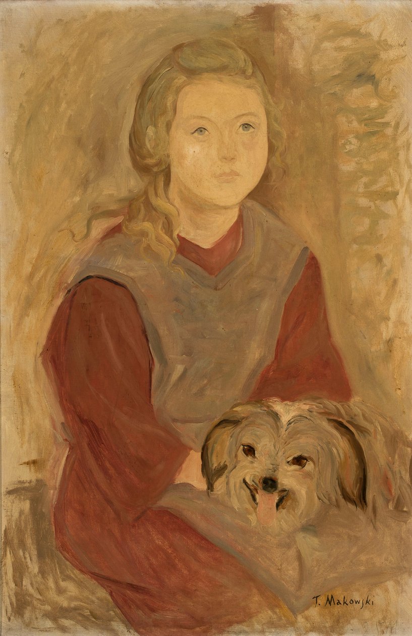 Jente med en hund av Tadeusz Makowski