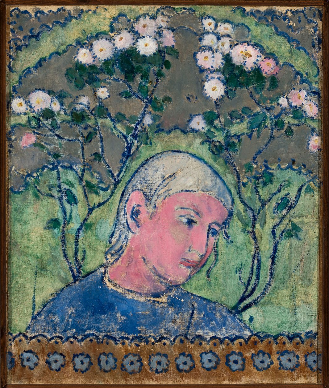 Hodet til en jente med blomster av Tadeusz Makowski