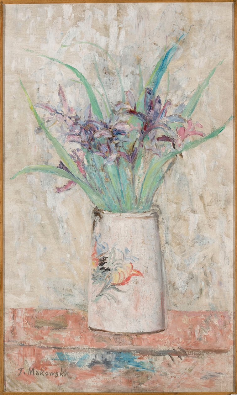 Iris i en hvit vase av Tadeusz Makowski
