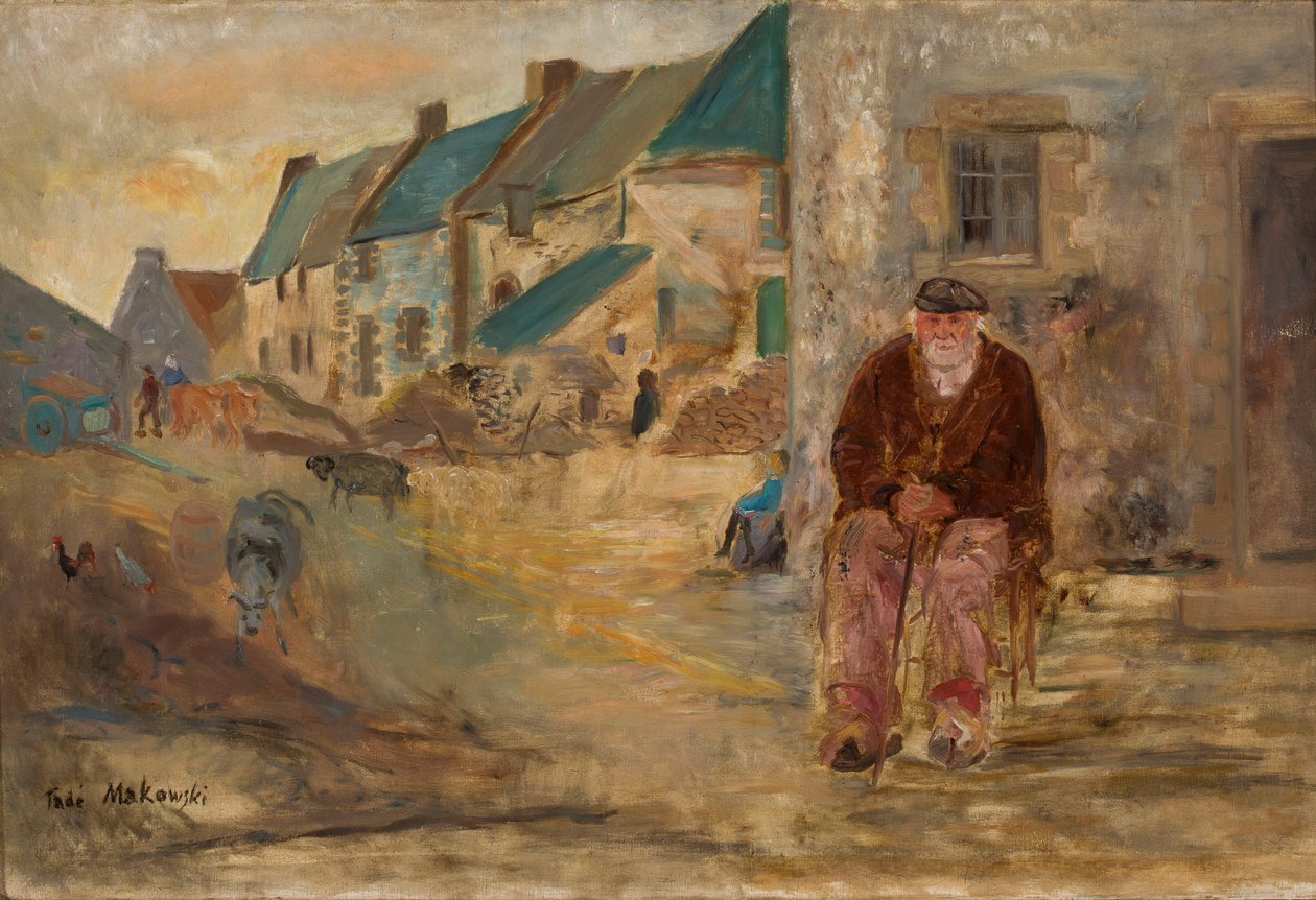 Bretonsk landskap med en gammel fisker av Tadeusz Makowski