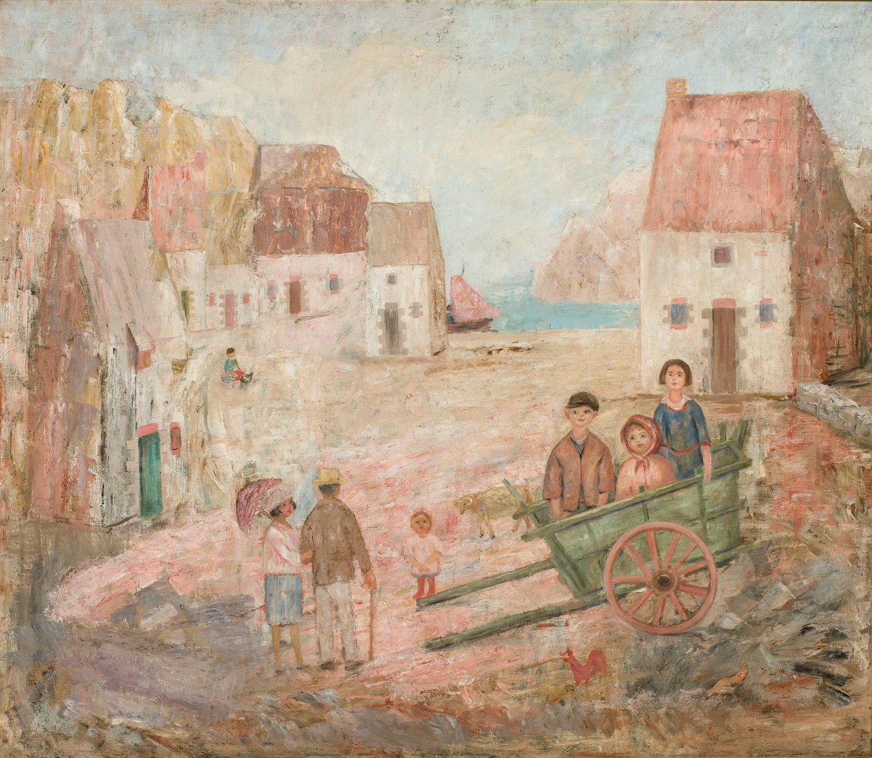 Bylandskap med barn i en vogn av Tadeusz Makowski