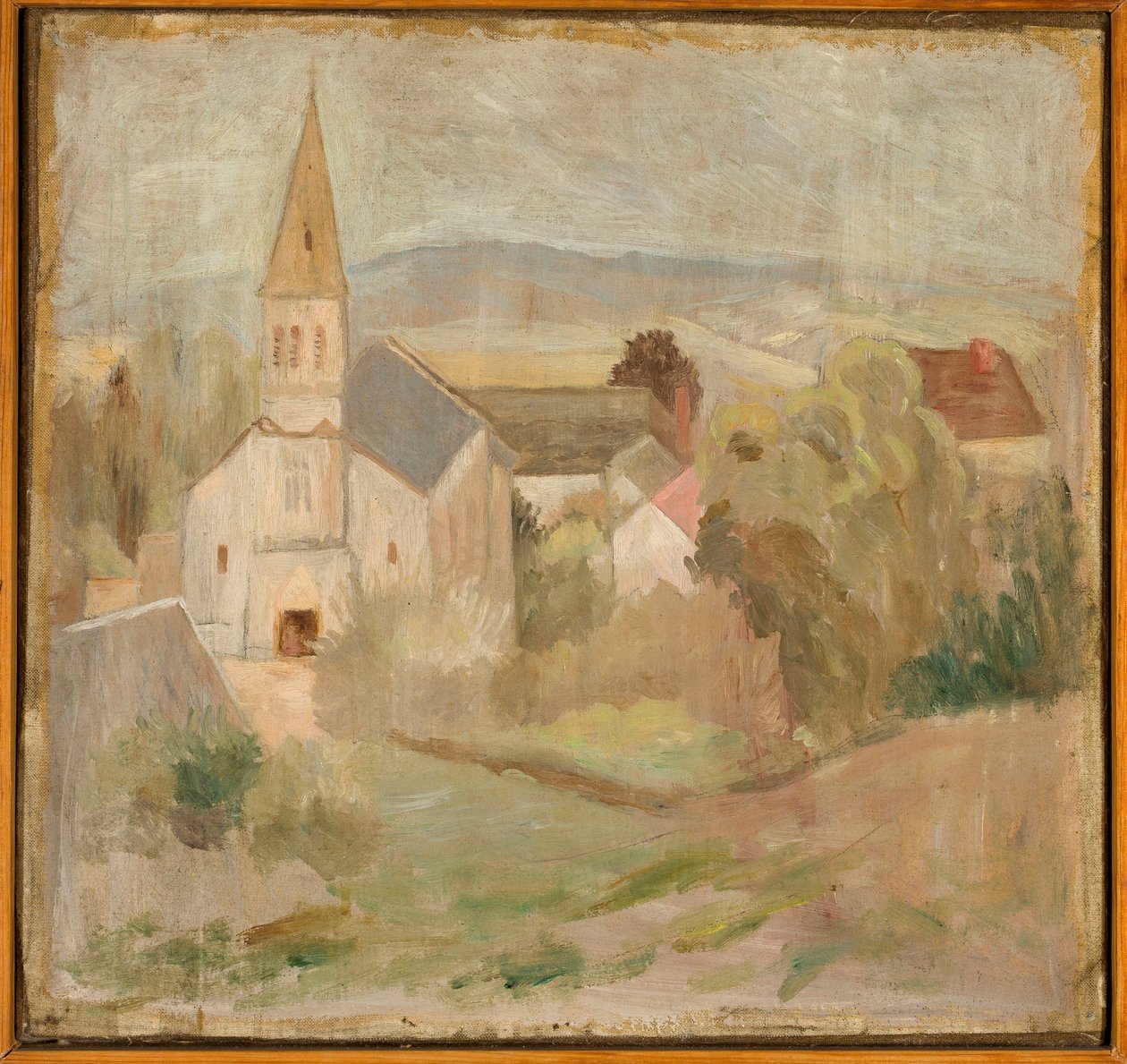 Landskap med en liten kirke (La Comelle) av Tadeusz Makowski