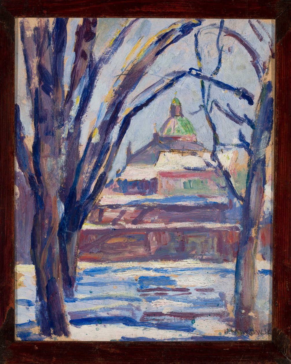 Vinterlandskap med en ortodoks kirke av Tadeusz Makowski