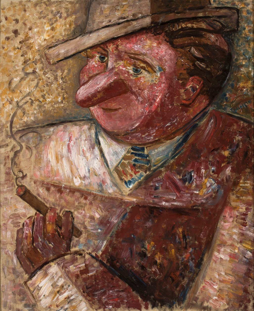 Portrett av en mann med hatt og sigar av Tadeusz Makowski