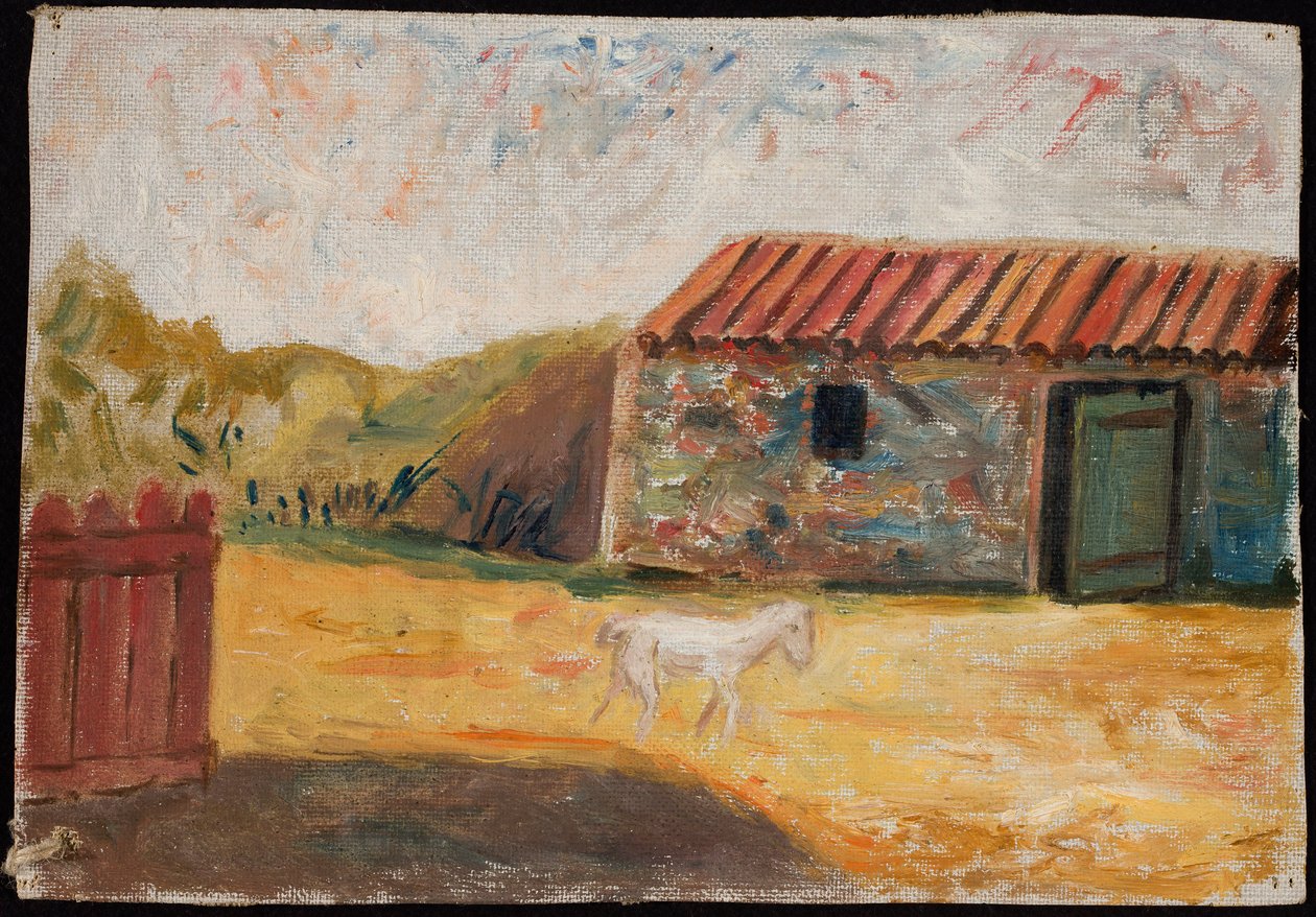 Landlig gård med et hvitt føll av Tadeusz Makowski