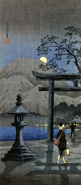 Lantern and Torii Gate (farget treblokktrykk) av Takahashi  Hiroaki