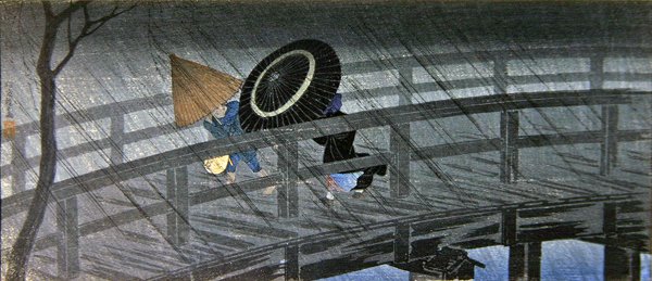 Dusj på Terashima (farget treblokktrykk) av Takahashi  Hiroaki