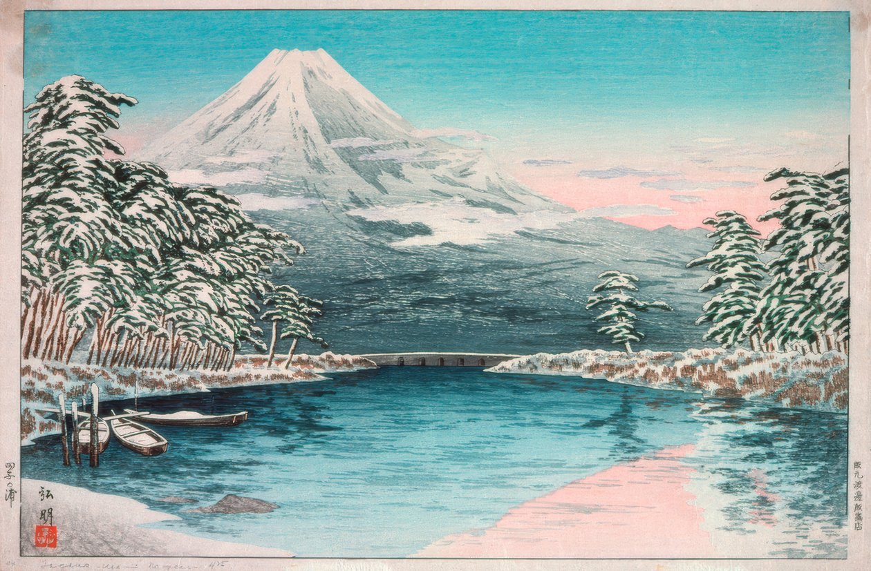 Fuji-fjellet sett fra Tagonoura, snølandskap av Takahashi Hiroaki