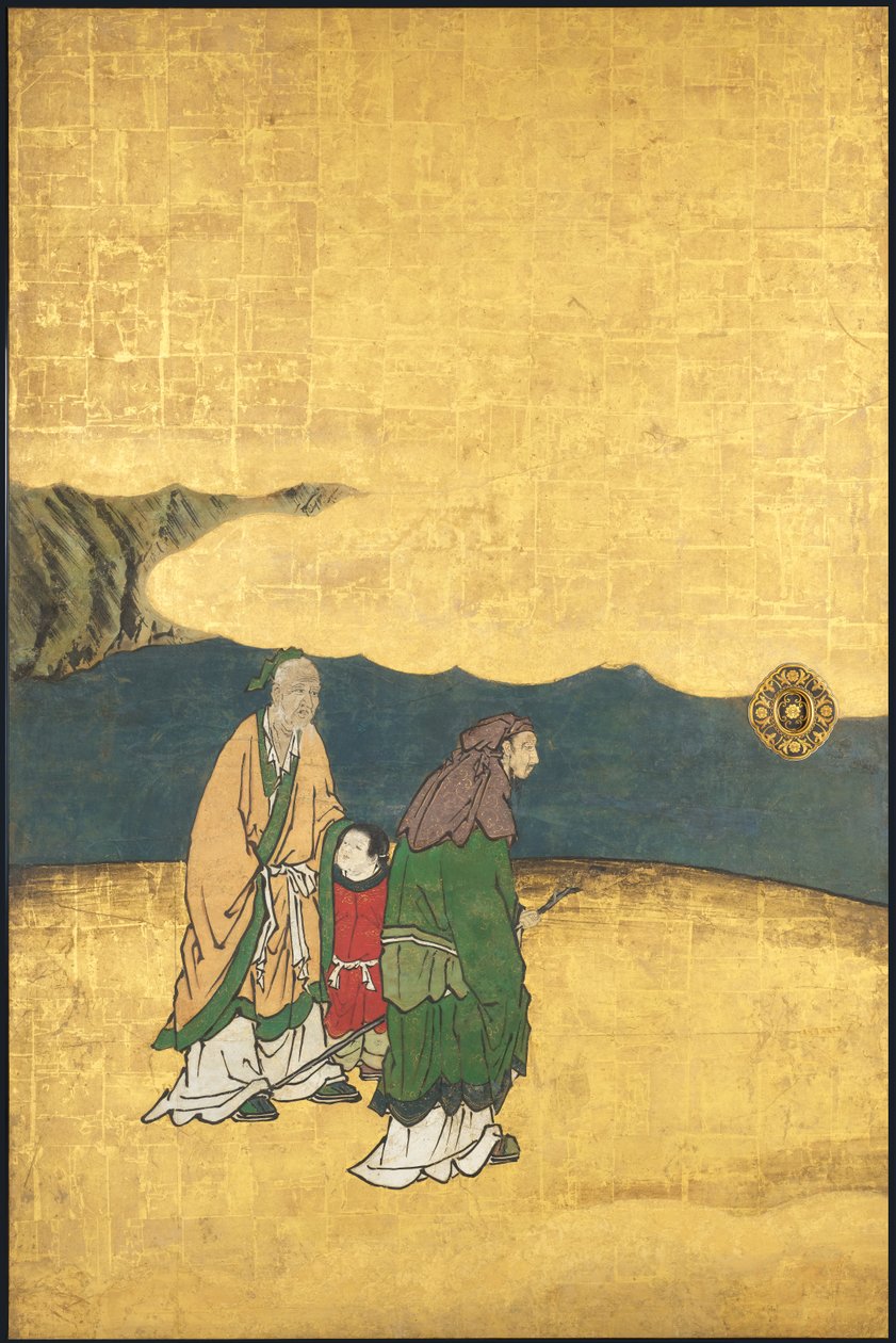 A Game of Go, fra de fire Prestasjoner, begynnelsen av 1600-tallet (glideskjerm; blekk, farge og gull på papir) av Takanobu Kano