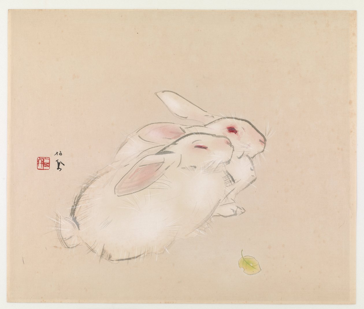 To kaniner (farget treblokktrykk) av Takeuchi Seiho