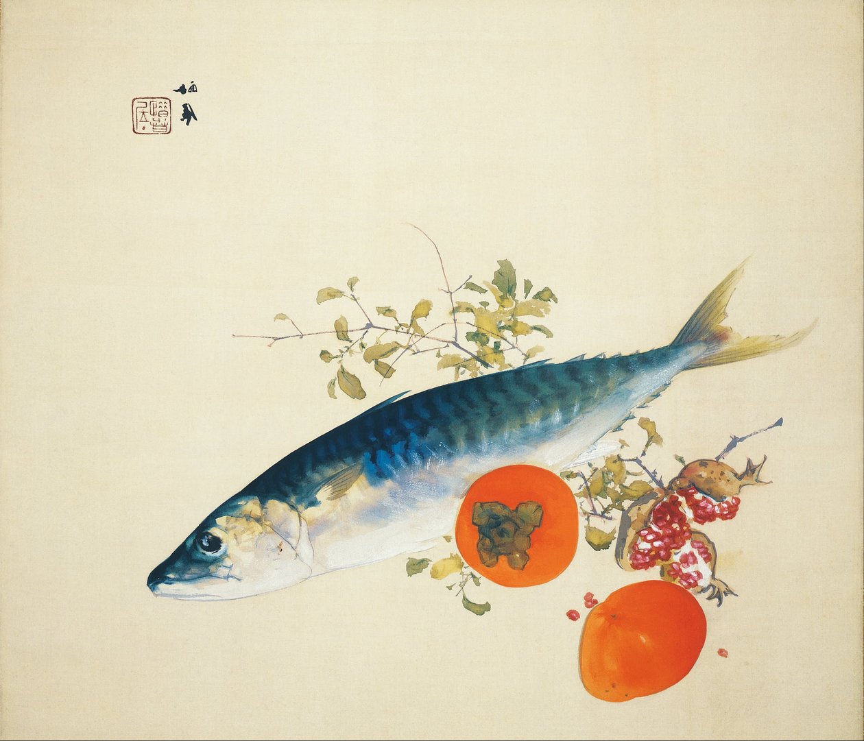 Høsten fetter fisk og modner villfrukter, 1925 av Takeuchi Seiho