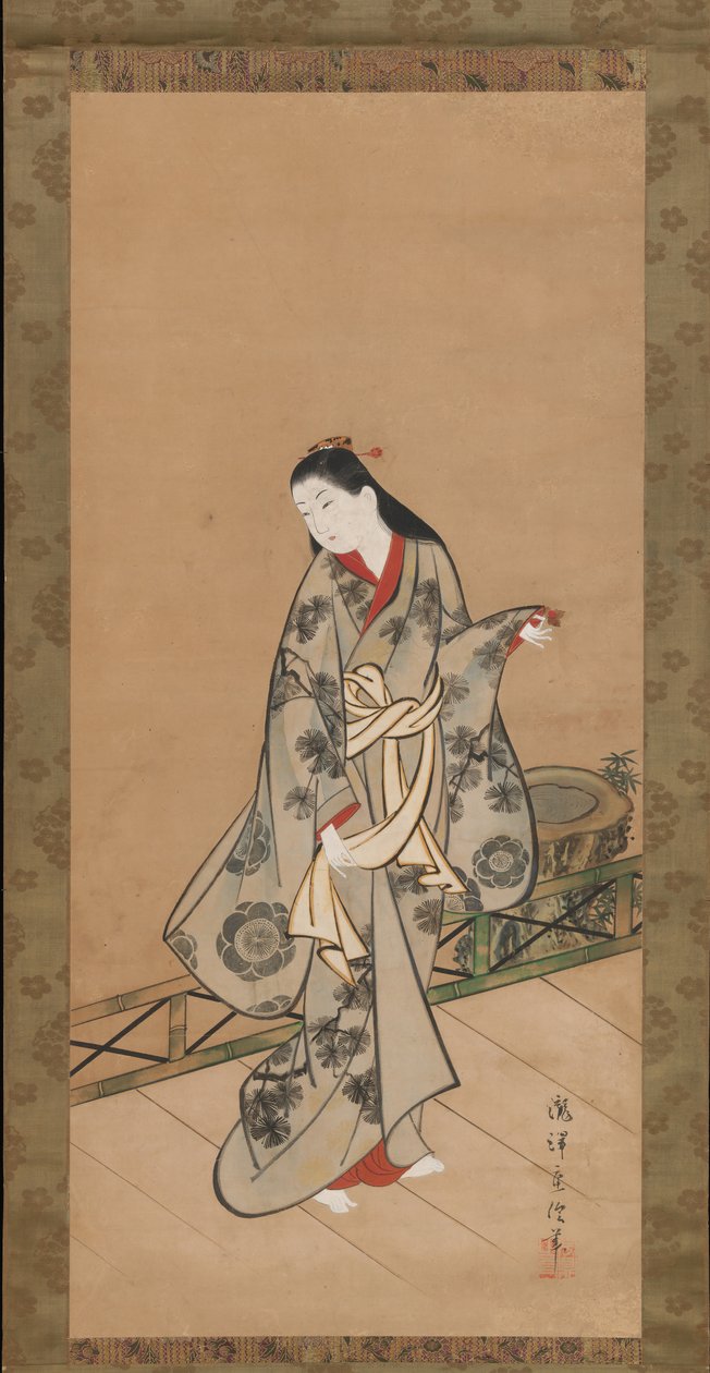 Kvinne på veranda, ca. 1730. av Takizawa Shigenobu