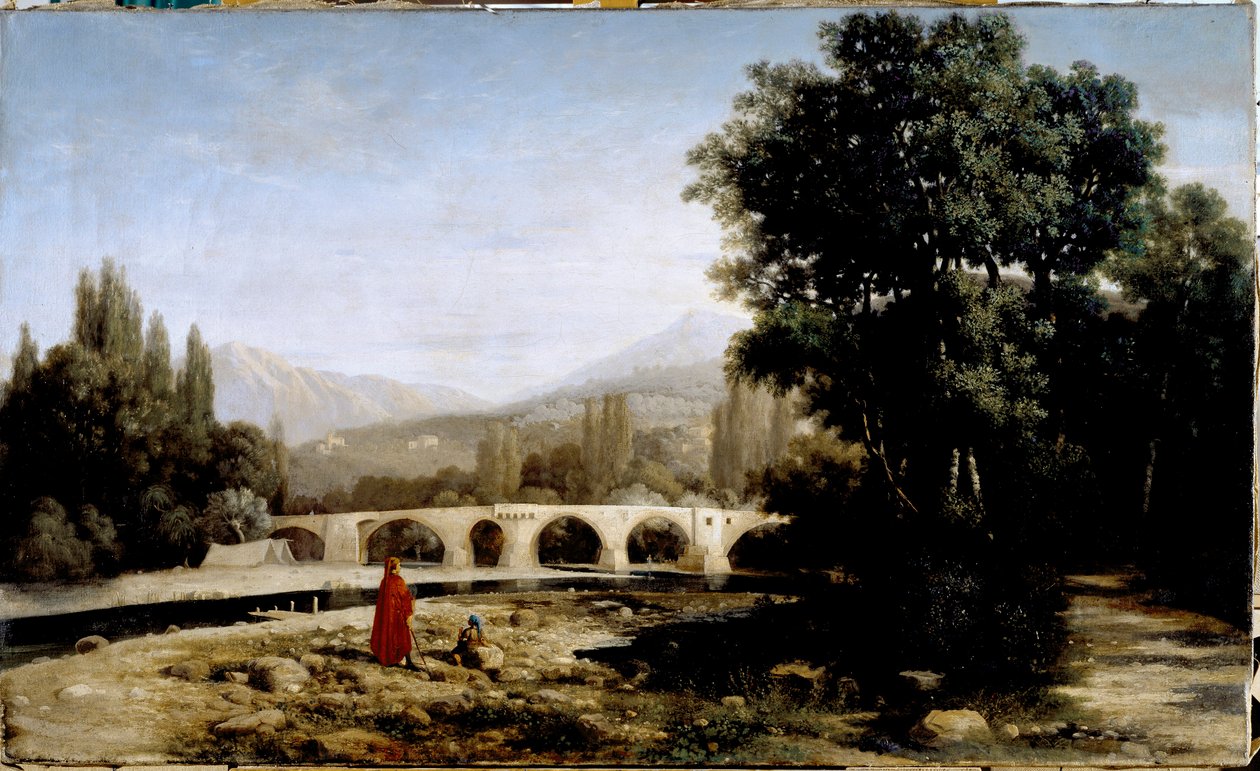 Dante og elven Entella eller passasjeillustrasjon av skjærsilden i "" La divina commedia"" (Den guddommelige komedie) av Dante Alighieri (1265-1321) Maleri av Tammar Luxoro (1824-1899) Rundt 1861 Dim. 62x105 cm Gener, Civica Galleria d