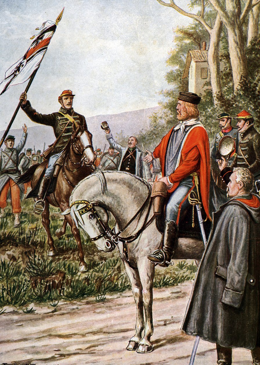 Fransk-prøyssisk krig i 1870: Den italienske patrioten Giuseppe Garibaldi under slagene ved Dijon av Tancredi Scarpelli
