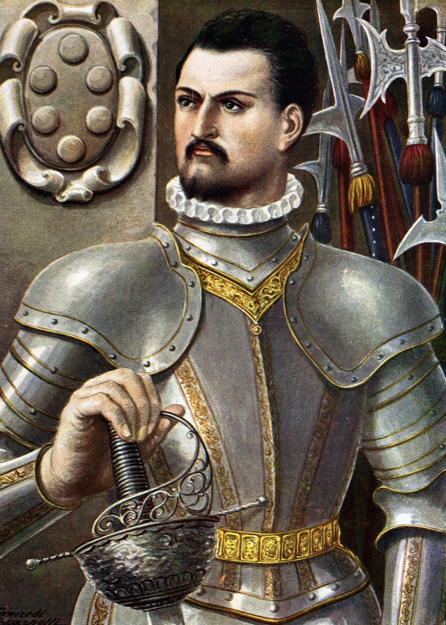 Portrett av Jean de Medicis kjent som Jean des Bands Noires (Giovanni dalle Bande Nere) (1498-1526) Italiensk condottiere Illustrasjon av Tancredi Scarpelli (1866-1937) fra "" Storia d