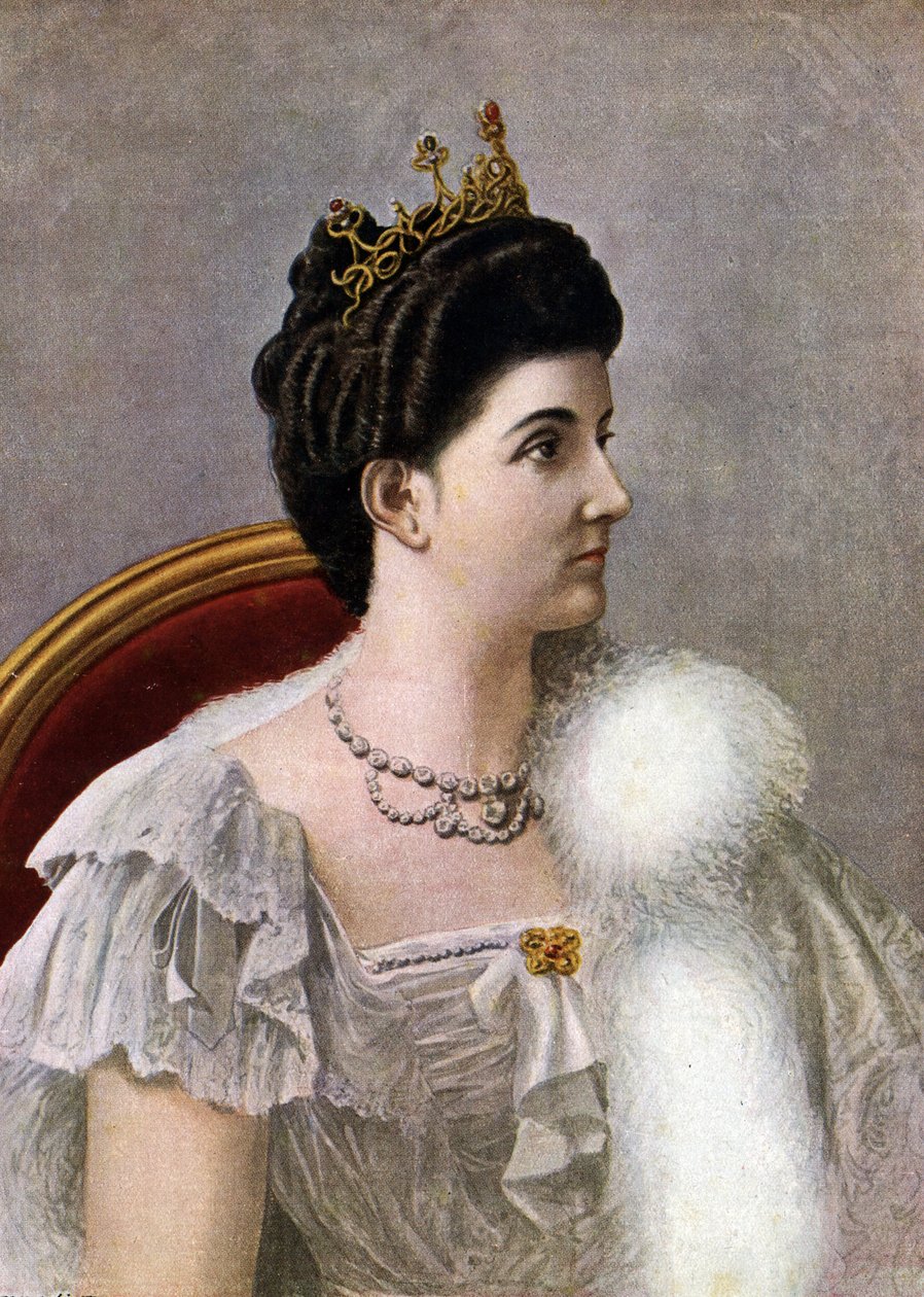 Portrett av dronningen av Italia Helene (Elena) av Montenegro (1873-1952) Illustrasjon av Tancredi Scarpelli (1866-1937) fra "Storia d