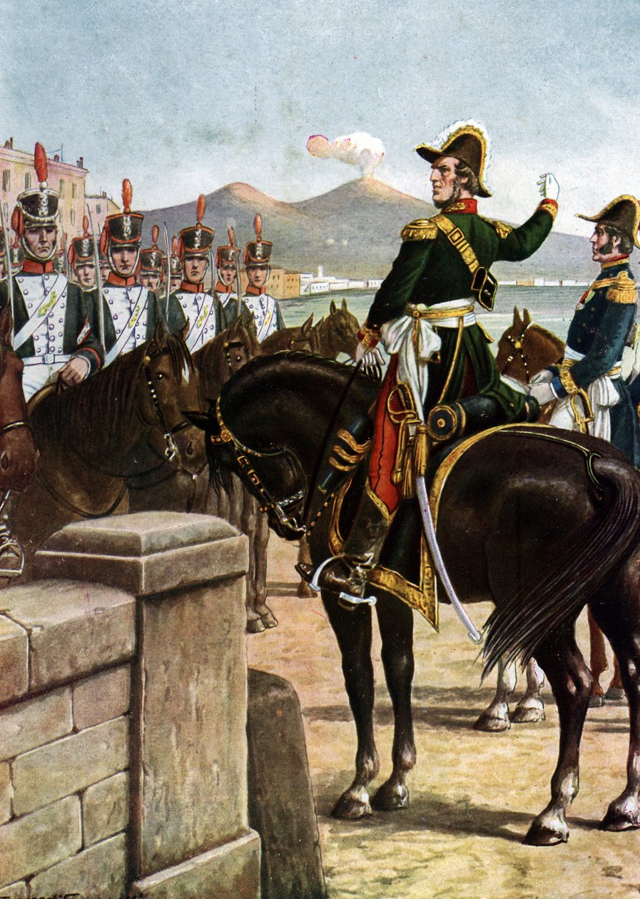Uprising in the Kingdom of the Two Sicilies (1820): "" Militæren Guglielmo Pepe harrangerte troppene sine i 1820 i Napoli, Italia - (den italienske patrioten Guglielmo Pepe på Ponte della Maddalena i Napoli under den revolusjonære bevegelsen av Tancredi Scarpelli