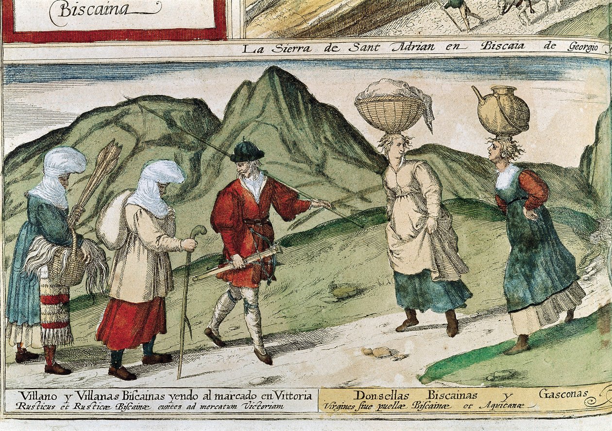 baskiske bønder. Gravering av Franz HOGENBERG av T.and R. Annan and Sons