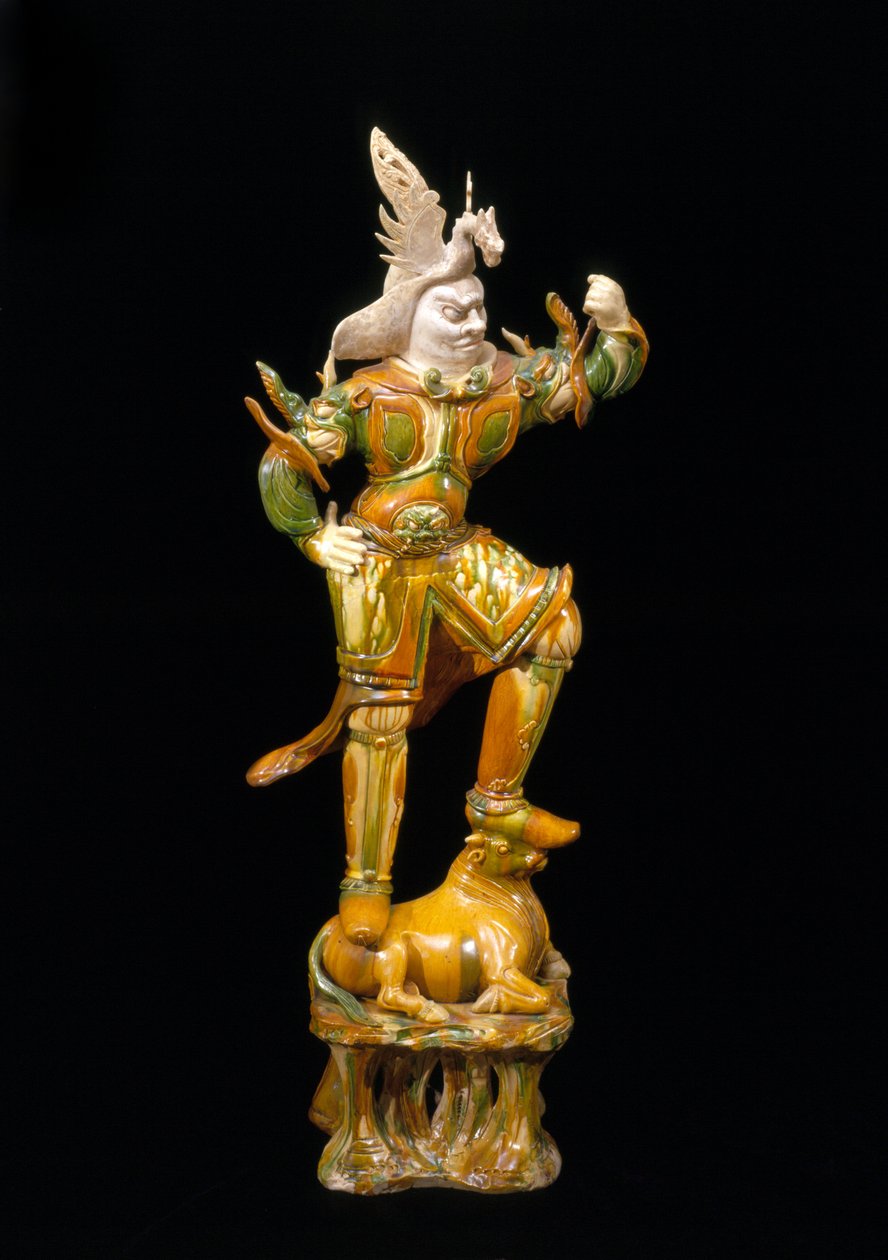 Guardian Figure (Lokapala), 618-906 (keramikk med trefarget glasur) av Tang Dynasty Chinese School