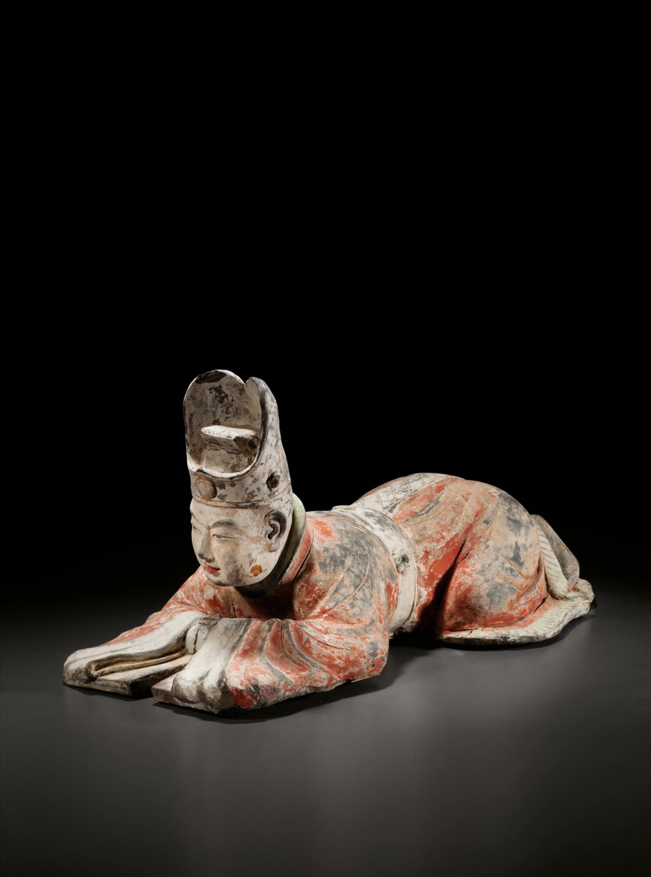 Kowtowing domstolstjenestemann, tidlig Tang-dynastiet, 7.-8. århundre (malt keramikk) av Tang Dynasty Chinese School