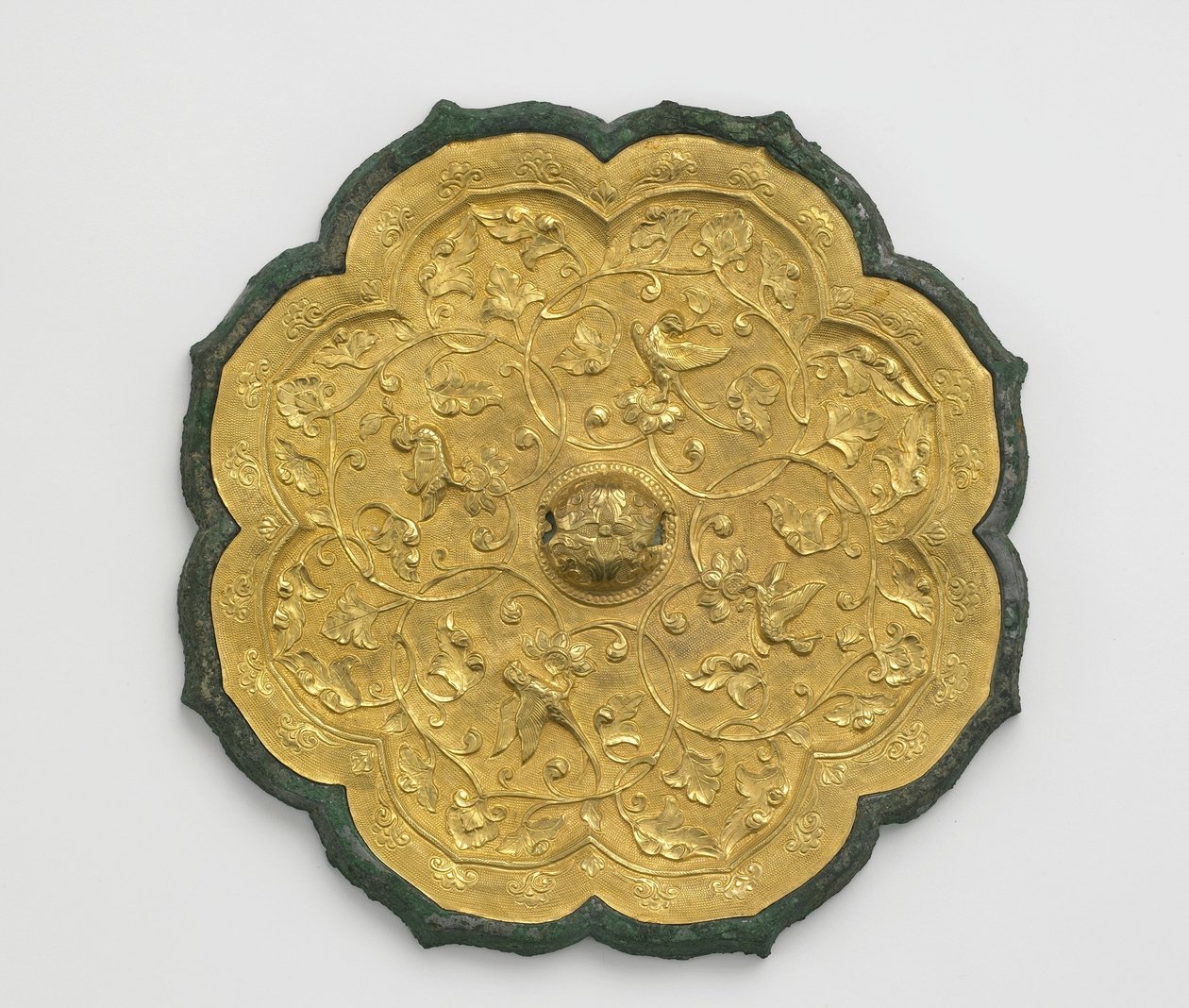 Speil (bronse og gull) av Tang Dynasty Chinese School