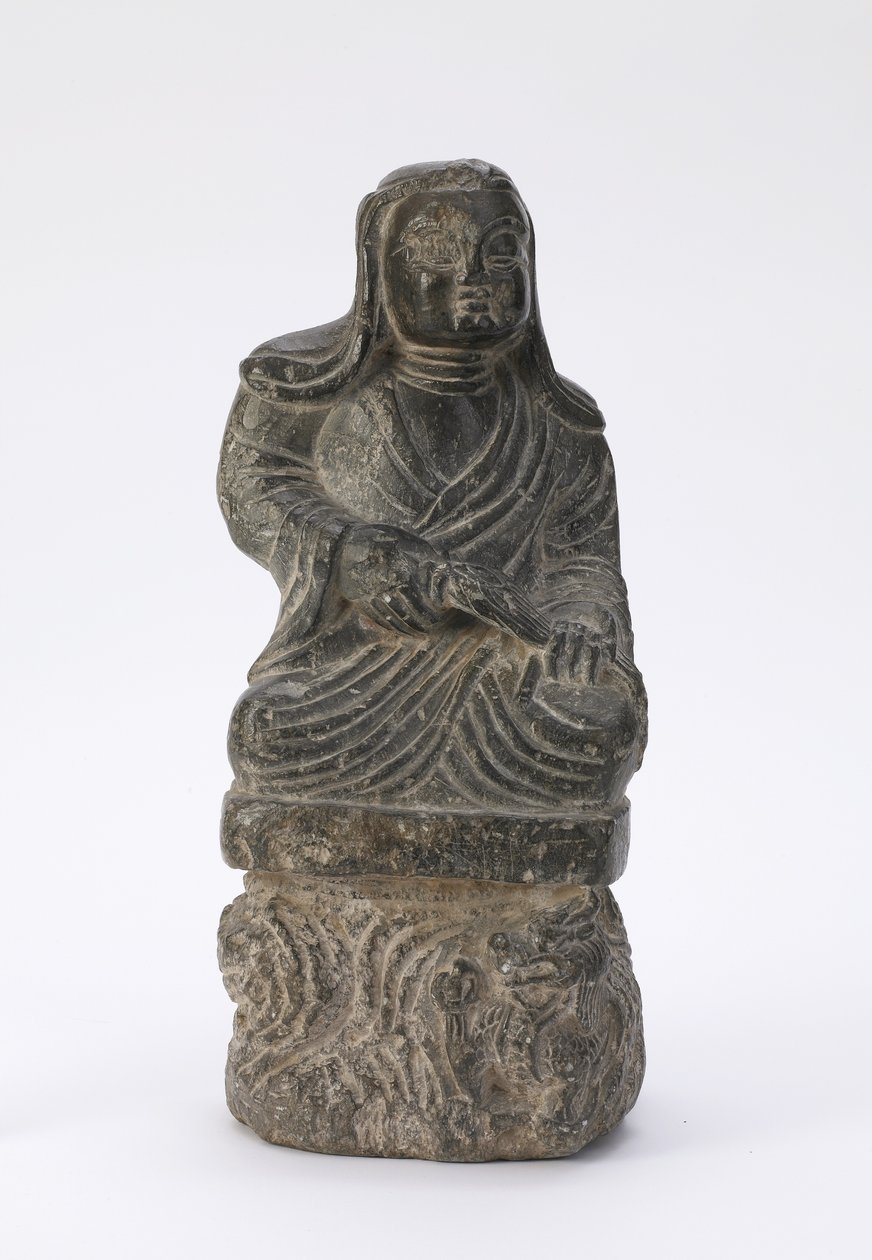 Liten statue av en buddhistisk prest av Tang Dynasty Chinese School