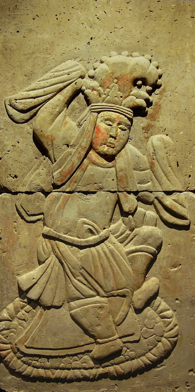Terrakottastele med danser, Tang-dynastiet (618-907), oppdaget i Shaanxi-provinsen, Steles Forest Museum i Xian. Fotografi, Leonard de Selva, Kina, 2006. av Tang Dynasty Chinese School