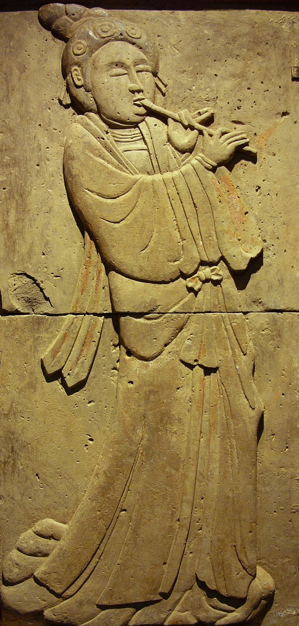 Terrakottastele med musiker, Tang-dynastiet (618-907), oppdaget i Shaanxi-provinsen, Steles Forest Museum i Xian. Fotografi, Leonard de Selva, Kina, 2006. av Tang Dynasty Chinese School