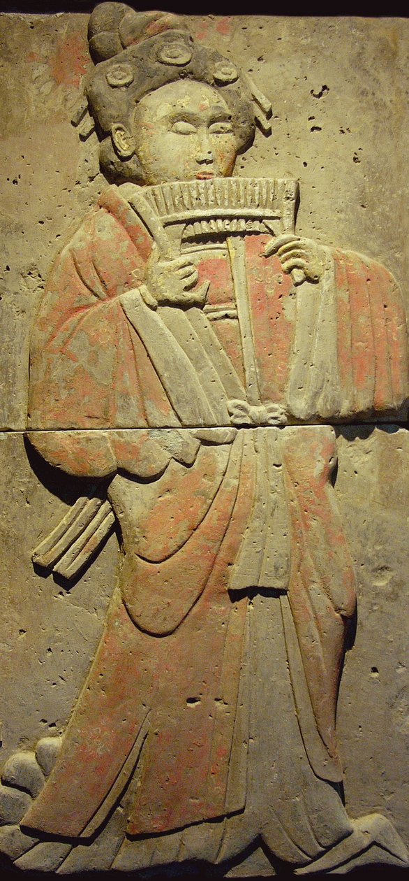 Terracotta stele med musiker, Tang-dynastiet av Tang Dynasty Chinese School