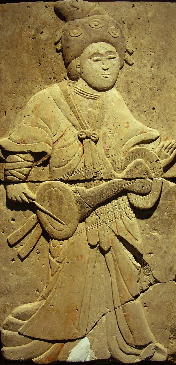 Terracotta stele med musiker, Tang-dynastiet av Tang Dynasty Chinese School