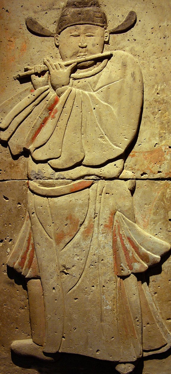 Terracotta stele med musiker, Tang-dynastiet av Tang Dynasty Chinese School