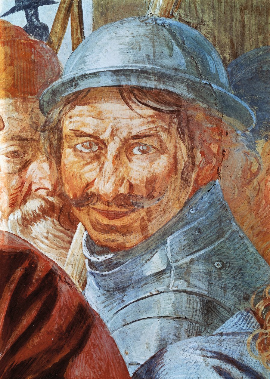 Krigerens hode, detalj fra freskomaleri, av Antonio d