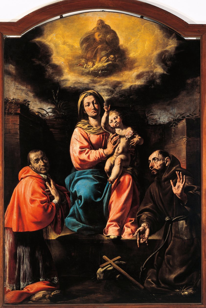 Italia, Varallo, maleri av Madonna og barn med Saint Francis og Saint Charles av Tanzio da Varallo