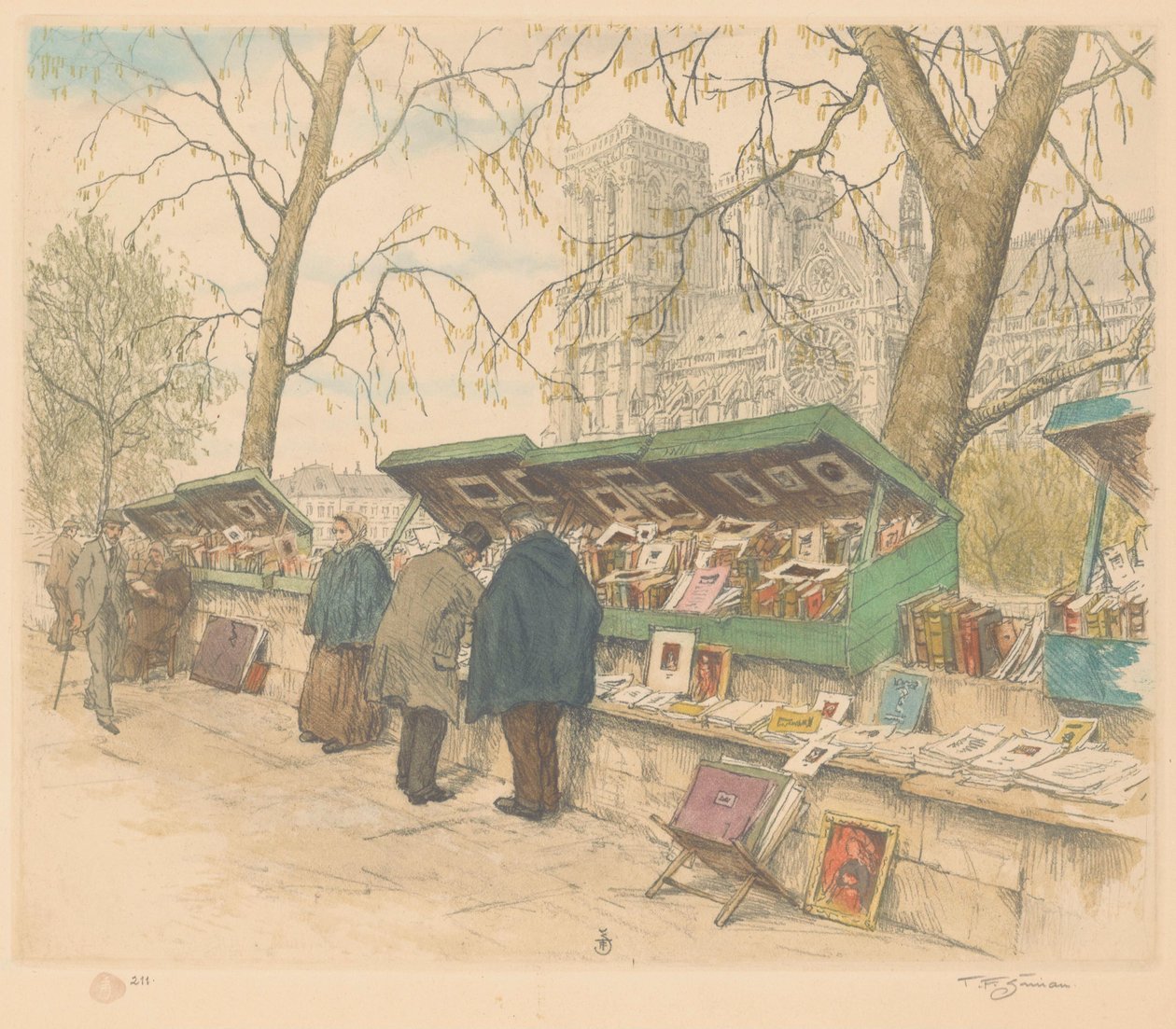 Bokboder på Quai de Montebello, Notre-Dame i bakgrunnen av Tavík František Šimon (signed by artist)