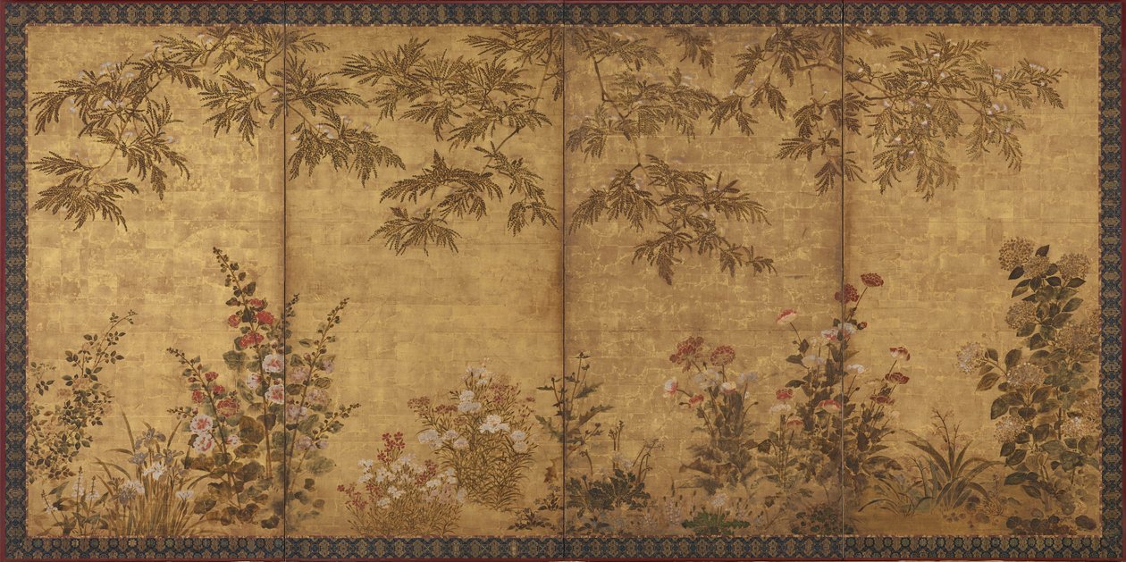 Mimosetre, valmuer og andre sommerblomster, Edo-perioden, 1630-1670. av Tawaraya Sosetsu