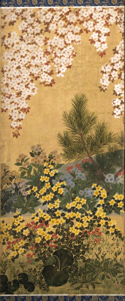 Blomster og sommerfugler (blekk, farge og bladgull på papir) av Tawaraya Sotatsu