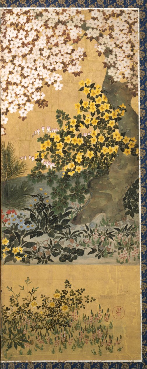 Blomster og sommerfugler (blekk, farge og bladgull på papir) av Tawaraya Sotatsu
