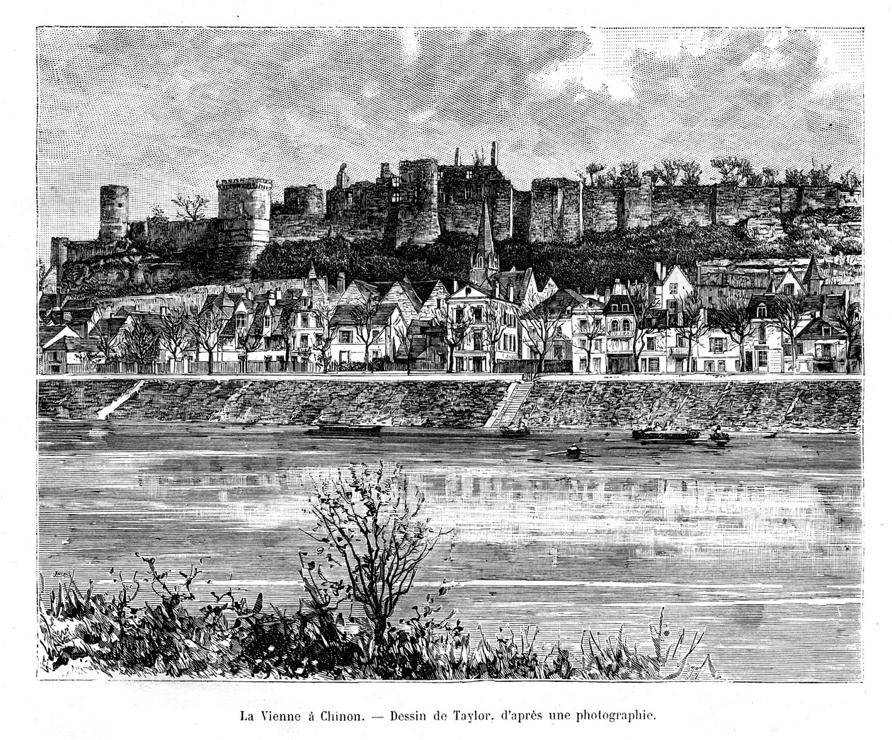 Chinon og Vienne-elven, Frankrike, 1800-tallet av Taylor