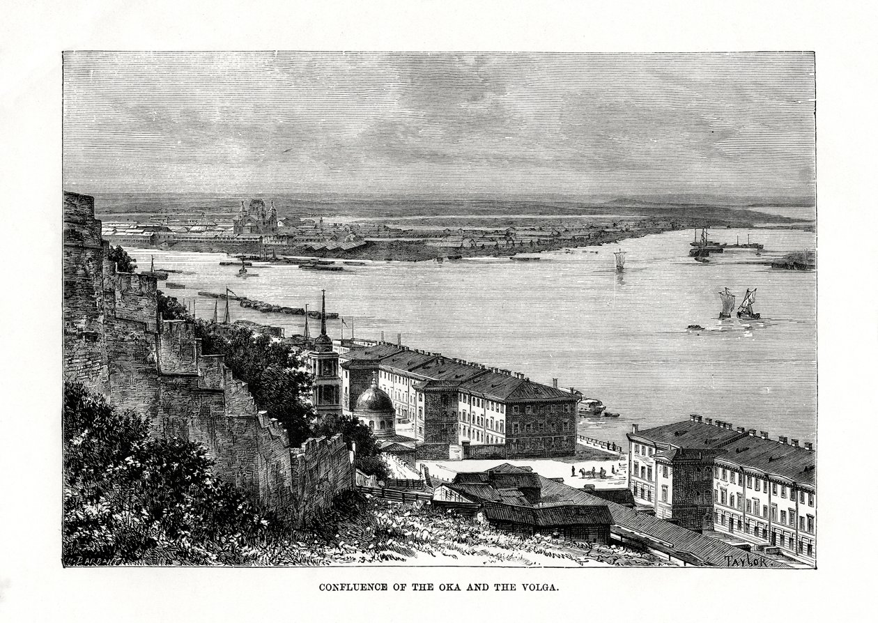 Sammenløpet av Oka og Volga, Russland, 1879 av Taylor