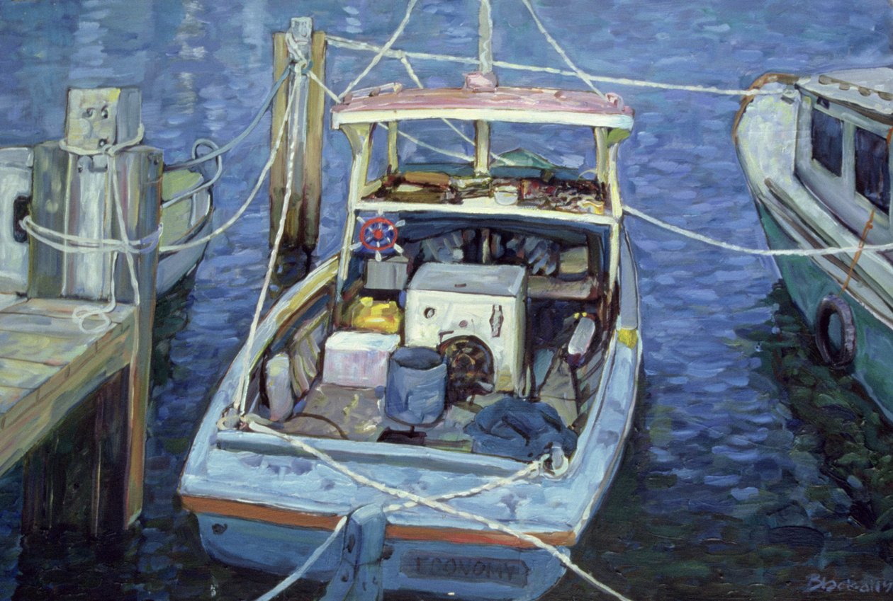Old Fishing Launch at the Wharf, 1988 av Ted Blackall