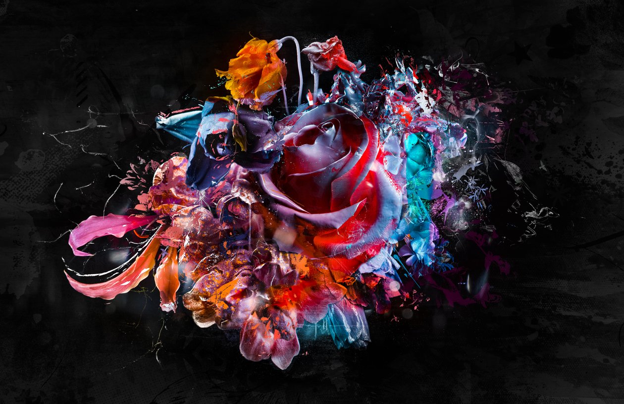 BOUQUET XVI, 2018 (blandet media på lerret) av Teis Albers