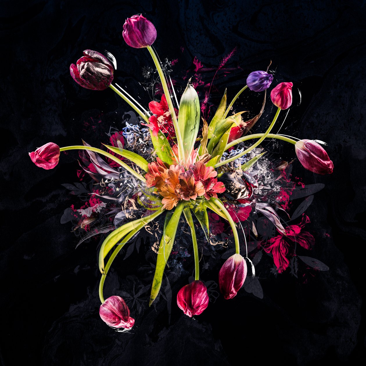 Bouquet XVIII, 2017 (blandet media på lerret) av Teis Albers
