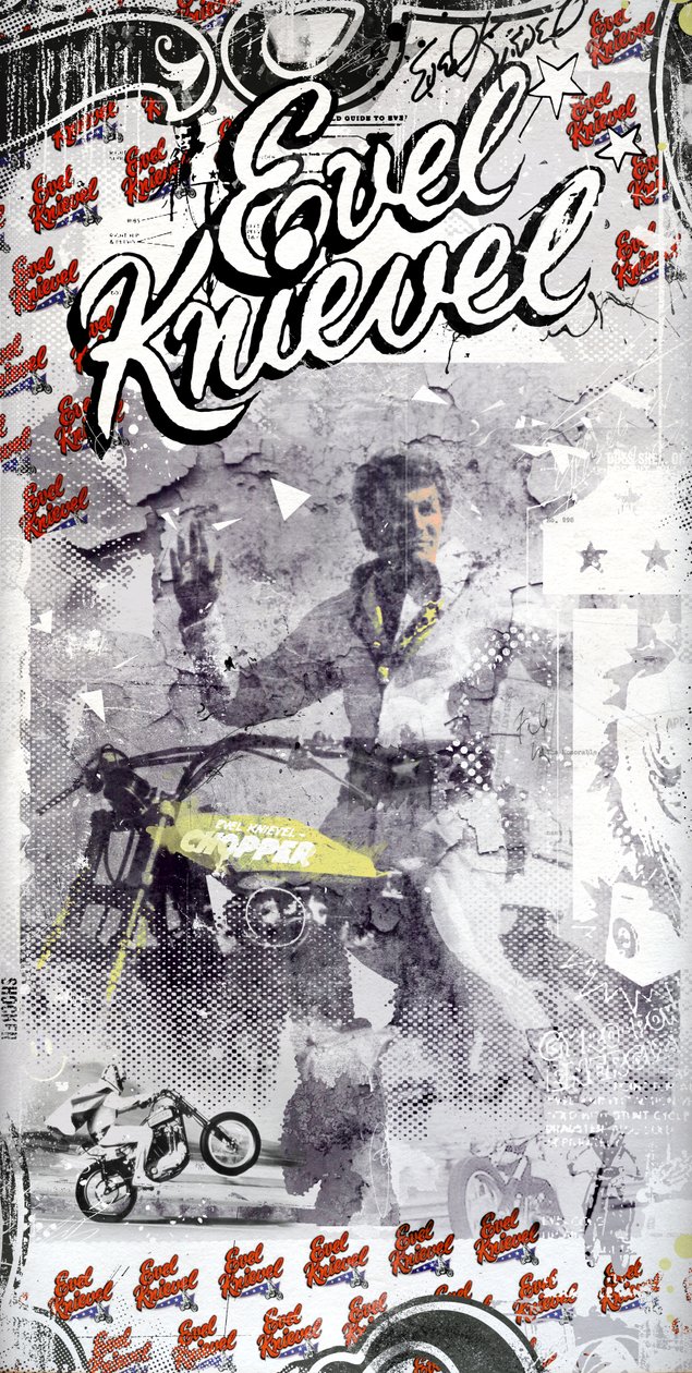 Evel Knievel, 2015 (Collage på lerret) av Teis Albers