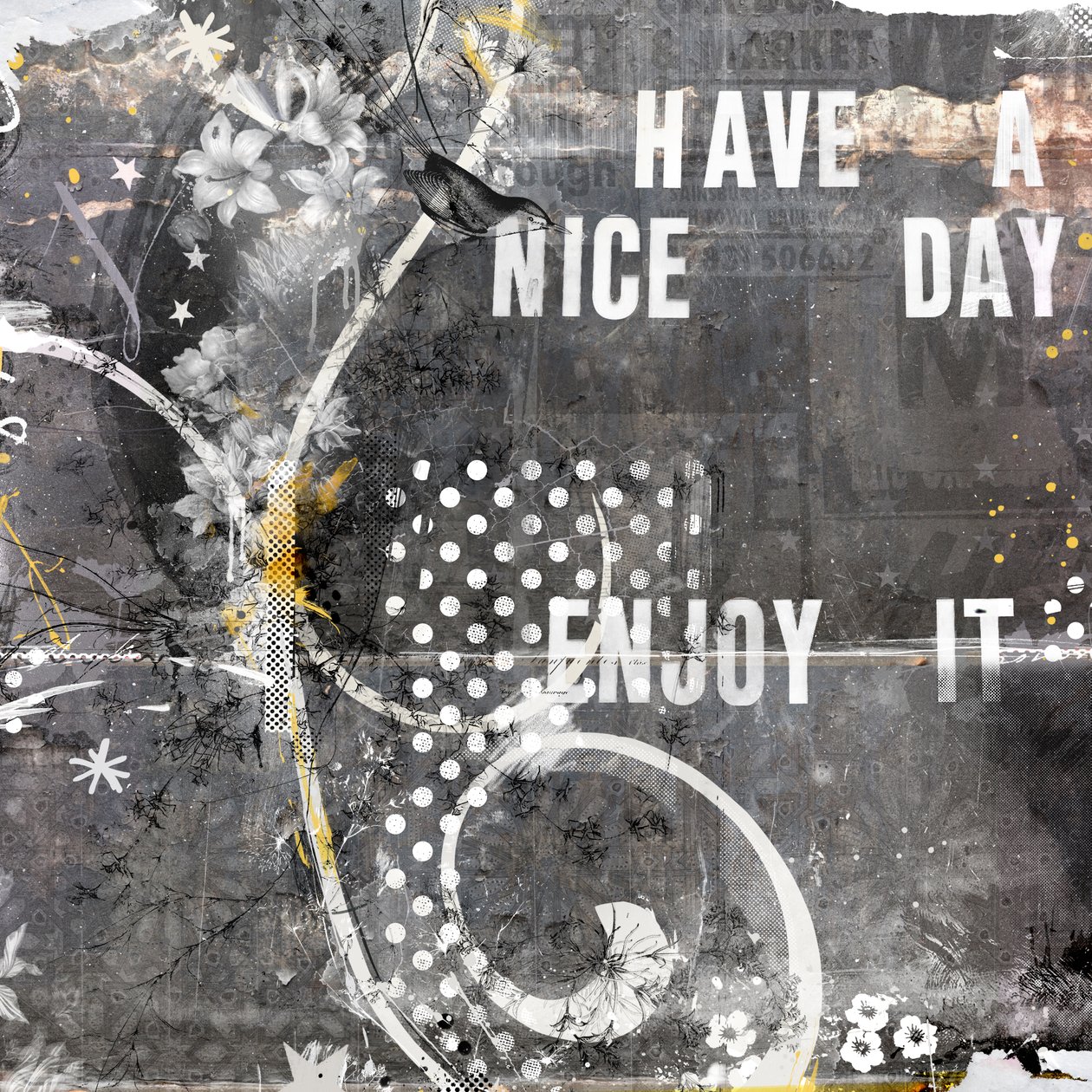 Ha en fin dag! 2016 (Collage på lerret) av Teis Albers