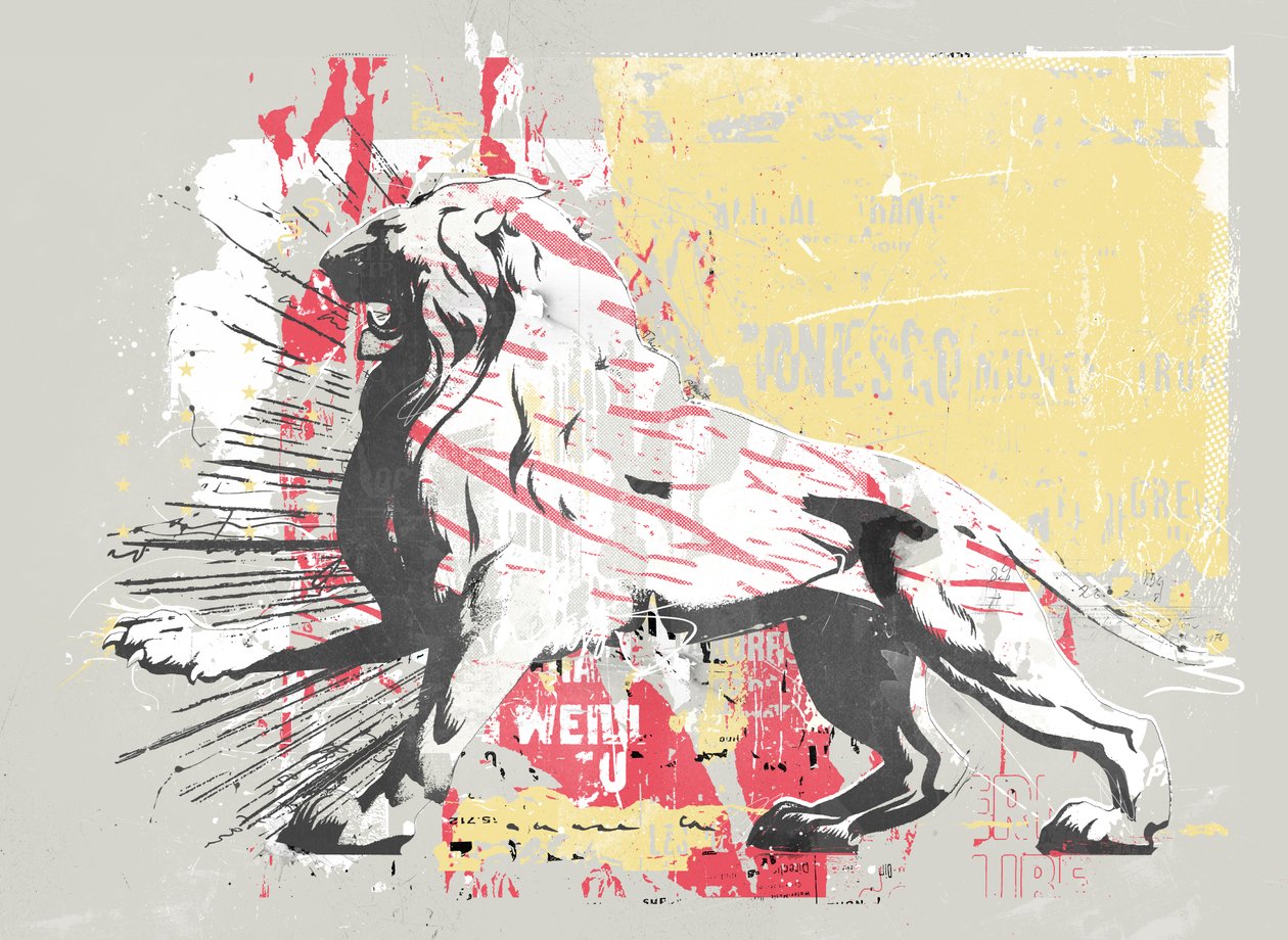 Hero Lion, 2014 (Collage på lerret) av Teis Albers