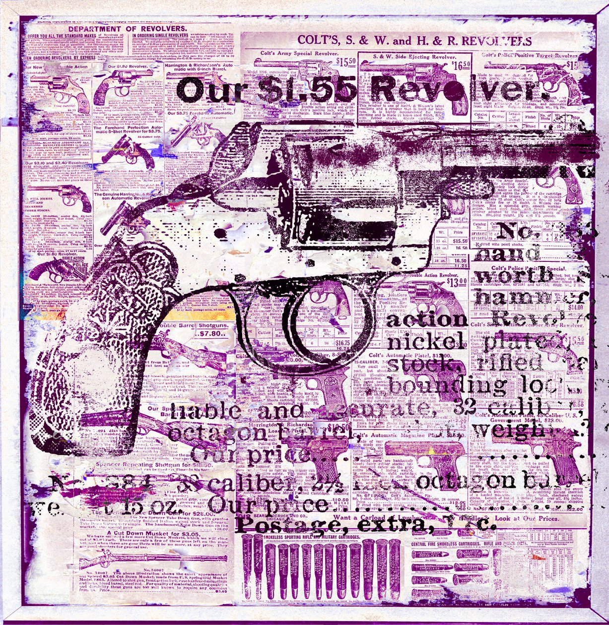 Vår 1.55 revolver, 2015 (blandet media på lerret) av Teis Albers
