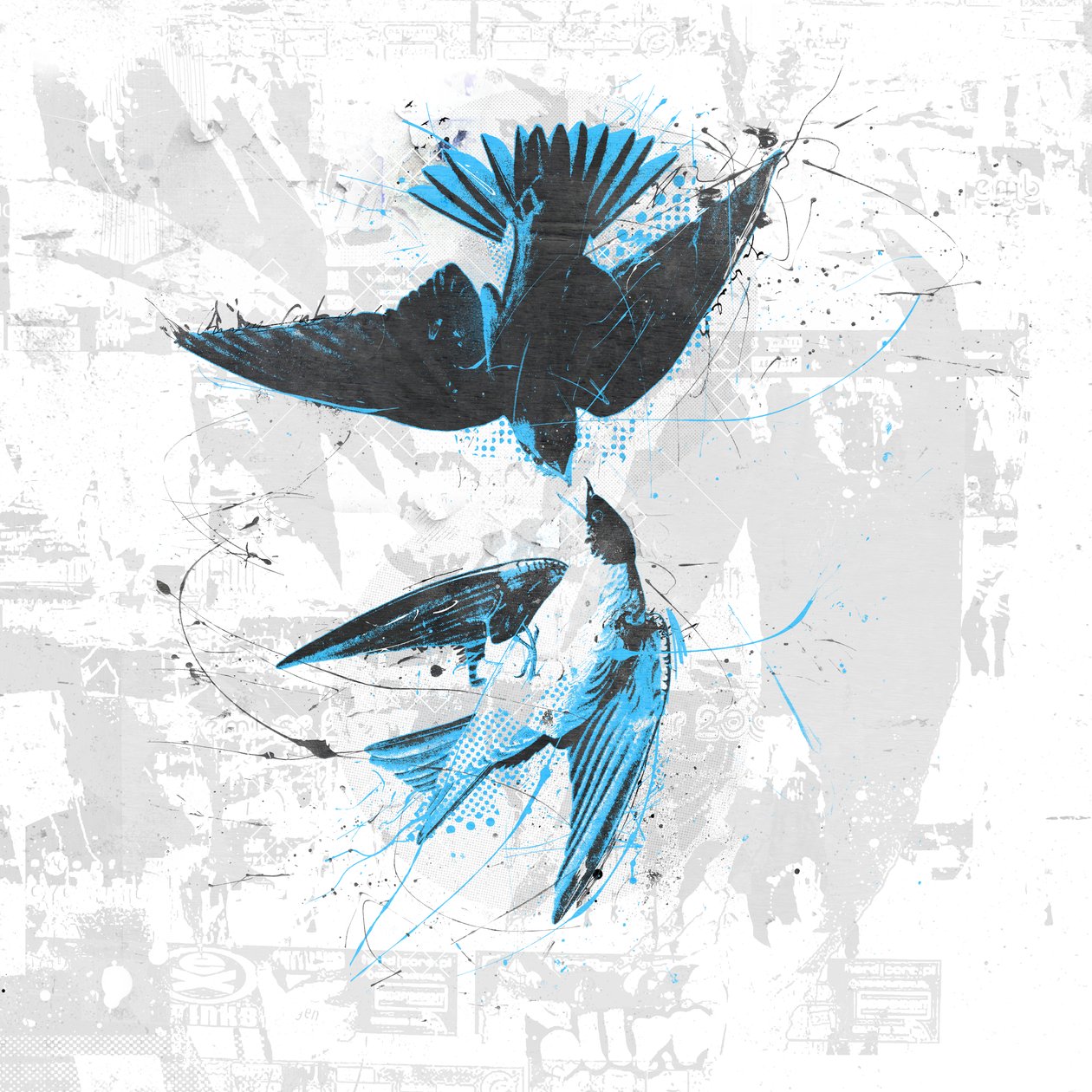 Spiraling Birds II, 2017 (Collage på lerret) av Teis Albers