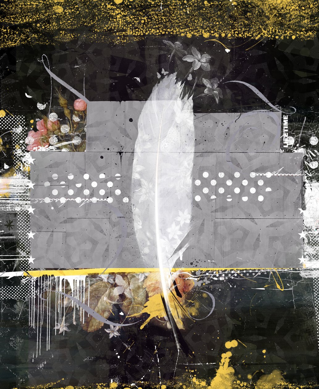 feather, 2014 (blandet media på lerret) av Teis Albers